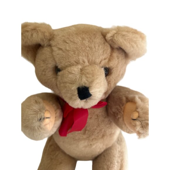 Vintage Lillian Vernon 100% Wool Teddy Bear W/ Red Scarf & Hat Set Shang… - Picture 2 of 9